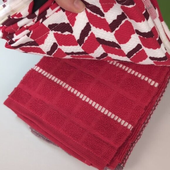 NEW Kate Spade Kitchen Towel Set 5 Pairs Dish Towels Cherry Plaid Chevron Red - Picture 6 of 13